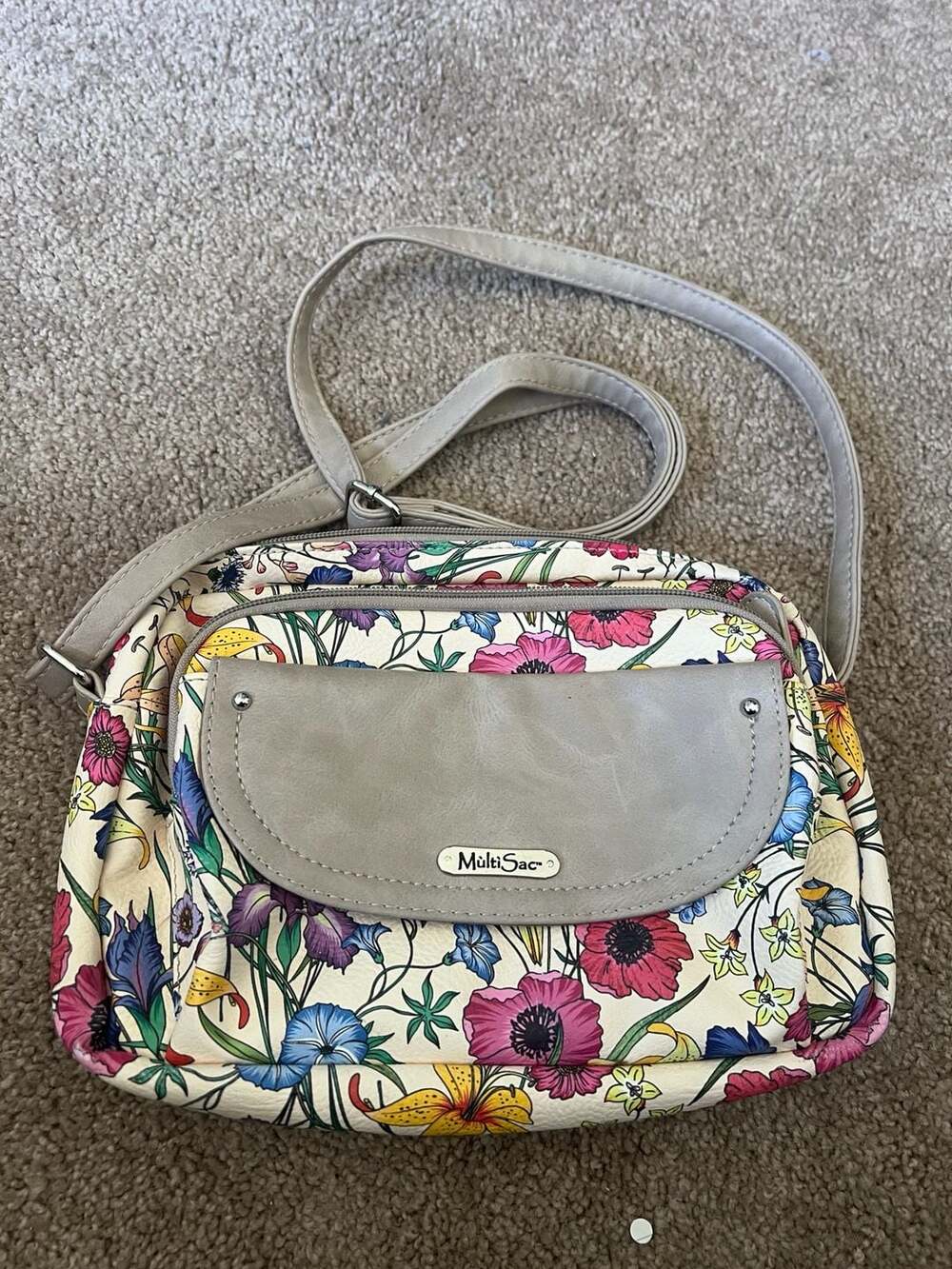 MultiSac Zippy Triple Compartment Crossbody Bag White Belladonna Floral